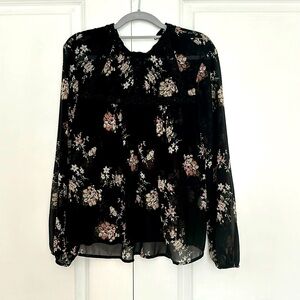 Black, long sleeve, sheer floral shirt